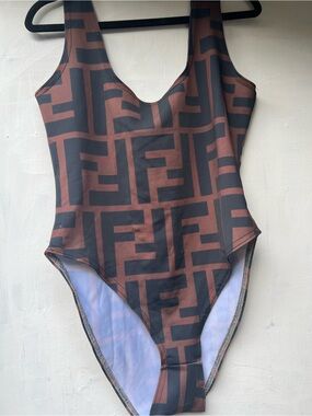Brown Geometric One-Piece Swimsuit - Designer-Inspired